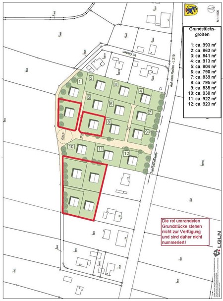 Parzellierungsplan des Baugebietes "Auf dem Raden" im Bleckeder Ortsteil Karze